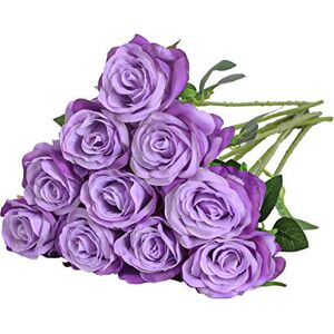 Nubry Artificiel Soie Rose Fleurs Tige Unique Une Fausse Rose Réaliste pour Le Bouquet de Mariage Arrangements Floraux Décoration, 10pcs (Dégradé de Violet Clair) - Publicité Nubry Artificiel Soie Rose Fleurs Tige Unique Une Fausse Rose Réaliste pour Le Bouquet de Mariage Arrangements Floraux Décoration, 10pcs (Dégradé de Violet Clair) - Publicité