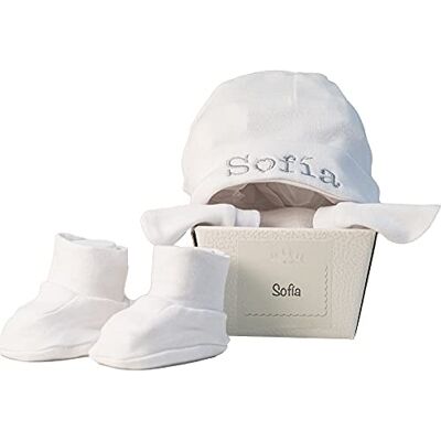 BebeDeParis Ensemble de Chaussons, Mitaines et Bonnet Personnalisé avec le Prénom du Bébé, pack Blanc - Publicité BebeDeParis Ensemble de Chaussons, Mitaines et Bonnet Personnalisé avec le Prénom du Bébé, pack Blanc - Publicité