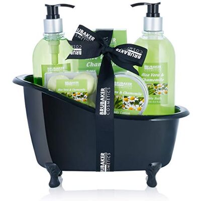 BRUBAKER Cosmetics Coffret de bain Aloe vera/Camomille 9 Pièces Baignoire décorative Noir/Vert Idée cadeau - Publicité BRUBAKER Cosmetics Coffret de bain Aloe vera/Camomille 9 Pièces Baignoire décorative Noir/Vert Idée cadeau - Publicité