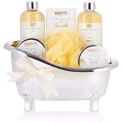 BRUBAKER Cosmetics Coffret de bain Vanille 7 Pièces Baignoire décorative Argenté/Jaune Idée cadeau - Publicité BRUBAKER Cosmetics Coffret de bain Vanille 7 Pièces Baignoire décorative Argenté/Jaune Idée cadeau - Publicité