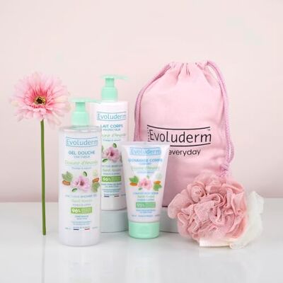 Evoluderm Pochon Corps Douceur d'Amande Fête des Mères 3 produits Idée Cadeau Anniversaire Fête des Mères - Publicité Evoluderm Pochon Corps Douceur d'Amande Fête des Mères 3 produits Idée Cadeau Anniversaire Fête des Mères - Publicité