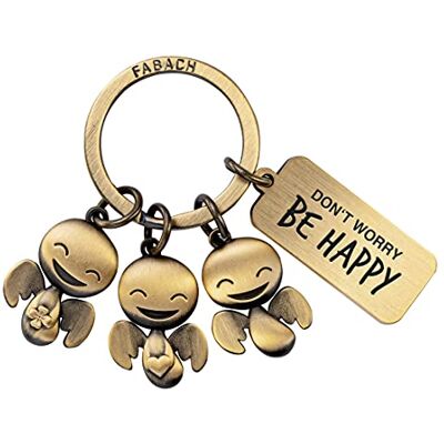 FABACH Porte-clés ange gardien Happy Trio avec gravure – Cadeau ange porte-bonheur motivation – Don't worry be happy - Publicité FABACH Porte-clés ange gardien Happy Trio avec gravure – Cadeau ange porte-bonheur motivation – Don't worry be happy - Publicité