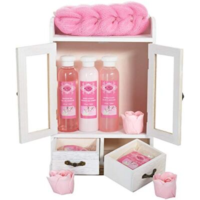 BRUBAKER Cosmetics Coffret de bain Fleur de cerisier & Lait de riz 10 Pièces Armoire en Bois/Blanc vintage Idée cadeau - Publicité BRUBAKER Cosmetics Coffret de bain Fleur de cerisier & Lait de riz 10 Pièces Armoire en Bois/Blanc vintage Idée cadeau - Publicité
