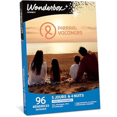 WONDERBOX Connect Coffret Cadeau Pierre & Vacances Séjour en Famille 5 jours et 4 nuits pour 4 pers Mer, Montagne, Campagne. Appartements ou maisons individuelles équipées Validité 27 mois - Publicité WONDERBOX Connect Coffret Cadeau Pierre & Vacances Séjour en Famille 5 jours et 4 nuits pour 4 pers Mer, Montagne, Campagne. Appartements ou maisons individuelles équipées Validité 27 mois - Publicité