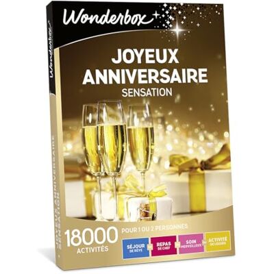 WONDERBOX Coffret Cadeau Joyeux Anniversaire Sensation 1 ou 2 pers. 1 activité au choix Plus de 18000 expériences Séjour de rêve, repas de chef, soin merveilleux ou loisirs - Publicité WONDERBOX Coffret Cadeau Joyeux Anniversaire Sensation 1 ou 2 pers. 1 activité au choix Plus de 18000 expériences Séjour de rêve, repas de chef, soin merveilleux ou loisirs - Publicité