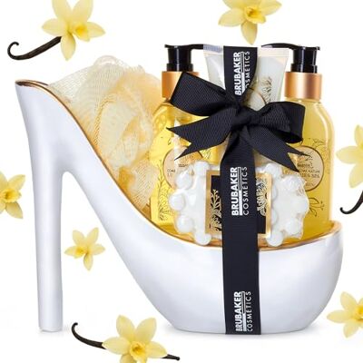 BRUBAKER Cosmetics Coffret de bain & beauté de luxe Vanille 6 Pièces Escarpin décoratif Blanc/Doré Idée cadeau Femme - Publicité BRUBAKER Cosmetics Coffret de bain & beauté de luxe Vanille 6 Pièces Escarpin décoratif Blanc/Doré Idée cadeau Femme - Publicité