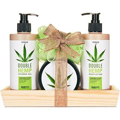 BRUBAKER Cosmetics Coffret de bain Soin Huile de chanvre Menthe & Aloe vera 5 Pièces Plateau décoratif Idée cadeau - Publicité BRUBAKER Cosmetics Coffret de bain Soin Huile de chanvre Menthe & Aloe vera 5 Pièces Plateau décoratif Idée cadeau - Publicité
