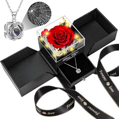 Lebana Vraie Rose Éternelle avec Collier Cœur I Love You Coffret Cadeau Femme Luxe,Idée Cadeau Saint Valentin, Noël, Fête des Mères, Anniversaire pour Maman, Épouse, Copine-Rouge - Publicité Lebana Vraie Rose Éternelle avec Collier Cœur I Love You Coffret Cadeau Femme Luxe,Idée Cadeau Saint Valentin, Noël, Fête des Mères, Anniversaire pour Maman, Épouse, Copine-Rouge - Publicité