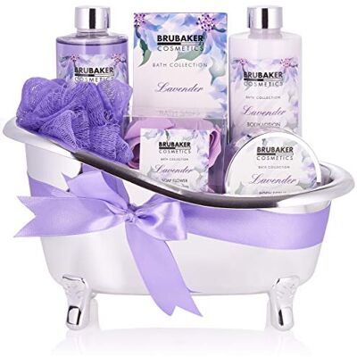 BRUBAKER Cosmetics Coffret de bain Lavande 7 Pièces Baignoire décorative Argenté/Violet Idée cadeau - Publicité BRUBAKER Cosmetics Coffret de bain Lavande 7 Pièces Baignoire décorative Argenté/Violet Idée cadeau - Publicité