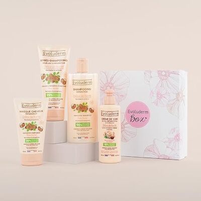 Evoluderm Coffret cadeau Femme Soins Cheveux au Beurre de Karité 4 produits Idée Cadeau Coffret cadeau Noël-Coffret Anniversaire Fête des Mères Fabrication Française (Flower) - Publicité Evoluderm Coffret cadeau Femme Soins Cheveux au Beurre de Karité 4 produits Idée Cadeau Coffret cadeau Noël-Coffret Anniversaire Fête des Mères Fabrication Française (Flower) - Publicité