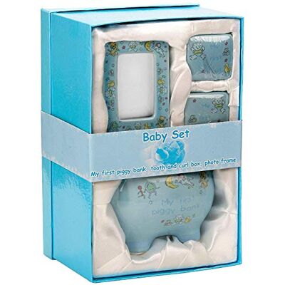 BRUBAKER Coffret cadeau Bébé/Naissance 4 Pièces Ma première tirelire, Boîte à dents de lait, Boîte à mèche de cheveux & Cadre photo Bleu/Garçon Anglais - Publicité BRUBAKER Coffret cadeau Bébé/Naissance 4 Pièces Ma première tirelire, Boîte à dents de lait, Boîte à mèche de cheveux & Cadre photo Bleu/Garçon Anglais - Publicité