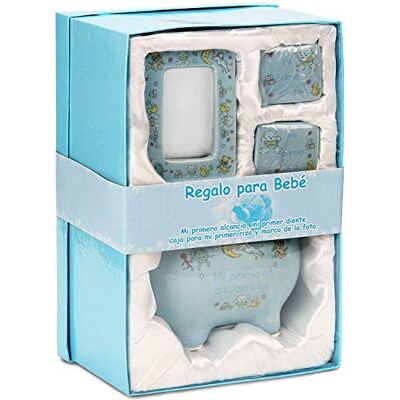 BRUBAKER Coffret cadeau Bébé/Naissance 4 Pièces Ma première tirelire, Boîte à dents de lait, Boîte à mèche de cheveux & Cadre photo Bleu/Garçon Espagnol - Publicité BRUBAKER Coffret cadeau Bébé/Naissance 4 Pièces Ma première tirelire, Boîte à dents de lait, Boîte à mèche de cheveux & Cadre photo Bleu/Garçon Espagnol - Publicité