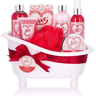 BRUBAKER Cosmetics Coffret de bain Fleur de cerisier/Love 8 Pièces Baignoire décorative Blanc/Rouge Idée cadeau - Publicité BRUBAKER Cosmetics Coffret de bain Fleur de cerisier/Love 8 Pièces Baignoire décorative Blanc/Rouge Idée cadeau - Publicité