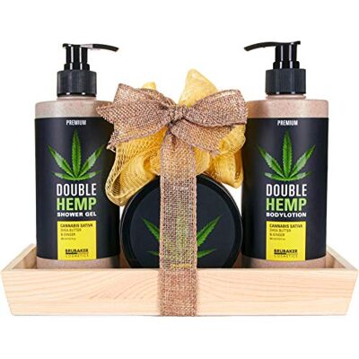 BRUBAKER Cosmetics Coffret de bain Soin Huile de chanvre Beurre de karité & Gingembre 5 Pièces Plateau décoratif Idée cadeau - Publicité BRUBAKER Cosmetics Coffret de bain Soin Huile de chanvre Beurre de karité & Gingembre 5 Pièces Plateau décoratif Idée cadeau - Publicité