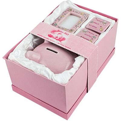 BRUBAKER Coffret Cadeau Bébé/Naissance 4 Pièces Ma première Tirelire, Boîte à Dents de Lait, Boîte à mèche de Cheveux & Cadre Photo Rose/Fille Allemand - Publicité BRUBAKER Coffret Cadeau Bébé/Naissance 4 Pièces Ma première Tirelire, Boîte à Dents de Lait, Boîte à mèche de Cheveux & Cadre Photo Rose/Fille Allemand - Publicité