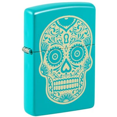 Zippo Briquet Tempête Dia De Los Muertos Sugar Skull Finition Turquoise Mat, Gravure Laser Rechargeable Réutilisable Design Coupe-Vent Coffret Cadeau Fabriqué aux États-Unis - Publicité Zippo Briquet Tempête Dia De Los Muertos Sugar Skull Finition Turquoise Mat, Gravure Laser Rechargeable Réutilisable Design Coupe-Vent Coffret Cadeau Fabriqué aux États-Unis - Publicité