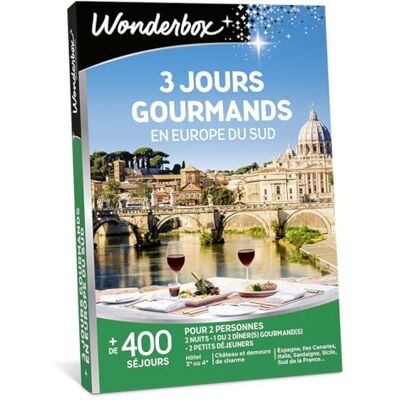 WONDERBOX Coffret Cadeau 3 Jours Gourmands en Europe du Sud 2 pers. 2 nuits avec petits déjeuners et dîner(s) Plus de 400 séjours Hôtel 3* ou 4*, demeures en Sicile, Îles Canaries et autres - Publicité WONDERBOX Coffret Cadeau 3 Jours Gourmands en Europe du Sud 2 pers. 2 nuits avec petits déjeuners et dîner(s) Plus de 400 séjours Hôtel 3* ou 4*, demeures en Sicile, Îles Canaries et autres - Publicité