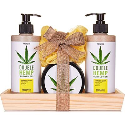 BRUBAKER Cosmetics Coffret de bain Soin Huile de chanvre Beurre de karité & Gingembre 5 Pièces Plateau décoratif Idée cadeau - Publicité BRUBAKER Cosmetics Coffret de bain Soin Huile de chanvre Beurre de karité & Gingembre 5 Pièces Plateau décoratif Idée cadeau - Publicité