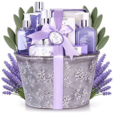 BRUBAKER Cosmetics Coffret de bain & douche Lavande 9 Pièces Bac à plantes vintage Idée cadeau - Publicité BRUBAKER Cosmetics Coffret de bain & douche Lavande 9 Pièces Bac à plantes vintage Idée cadeau - Publicité