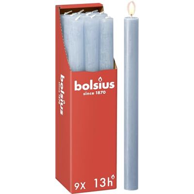 Bolsius Rustik Lot de 9 bougies à tige Bleu Longueur : 13 heures Sans parfum Cire végétale naturelle Sans goutte Sans huile de palme 27 x 2,3 cm - Publicité Bolsius Rustik Lot de 9 bougies à tige Bleu Longueur : 13 heures Sans parfum Cire végétale naturelle Sans goutte Sans huile de palme 27 x 2,3 cm - Publicité
