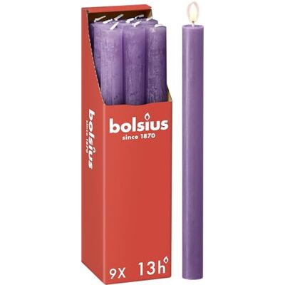 Bolsius Rustik Lot de 9 bougies à tige Violet Longueur : 13 heures Sans parfum Cire végétale naturelle Sans goutte Sans huile de palme 27 x 2,3 cm - Publicité Bolsius Rustik Lot de 9 bougies à tige Violet Longueur : 13 heures Sans parfum Cire végétale naturelle Sans goutte Sans huile de palme 27 x 2,3 cm - Publicité