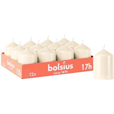 Bolsius Lot de 12 bougies piliers lisses Ivoire 8 x 6 cm Bougies décoratives pour la maison Durée de combustion : 17 heures Non parfumées Contient de la cire végétale naturelle - Publicité Bolsius Lot de 12 bougies piliers lisses Ivoire 8 x 6 cm Bougies décoratives pour la maison Durée de combustion : 17 heures Non parfumées Contient de la cire végétale naturelle - Publicité