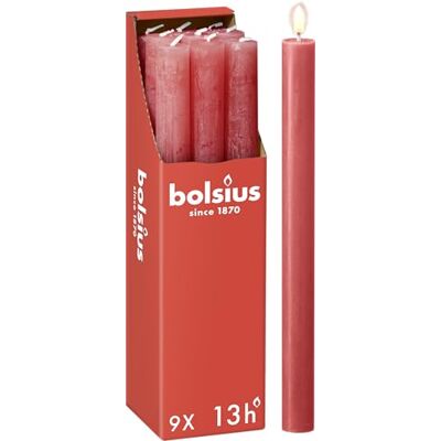 Bolsius Rustik Lot de 9 bougies à tige Fleur Rose Longueur : 13 heures Sans parfum Cire végétale naturelle Sans goutte Sans huile de palme 27 x 2,3 cm - Publicité Bolsius Rustik Lot de 9 bougies à tige Fleur Rose Longueur : 13 heures Sans parfum Cire végétale naturelle Sans goutte Sans huile de palme 27 x 2,3 cm - Publicité