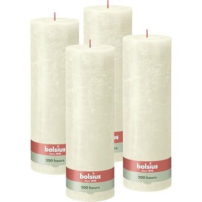 Bolsius Rustik Ivory Pillar Candles Set of 4-30 x 10 cm Decorative Candles for Household 200 Hours Burn Length Fragrance Free Natural Vegetable Wax Palm Oil Free - Publicité Bolsius Rustik Ivory Pillar Candles Set of 4-30 x 10 cm Decorative Candles for Household 200 Hours Burn Length Fragrance Free Natural Vegetable Wax Palm Oil Free - Publicité