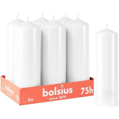 Bolsius Lot de 6 bougies piliers lisses Blanc 20 x 7 cm Durée de combustion 75 heures Non parfumées Contient de la cire végétale naturelle Sans huile de palme - Publicité Bolsius Lot de 6 bougies piliers lisses Blanc 20 x 7 cm Durée de combustion 75 heures Non parfumées Contient de la cire végétale naturelle Sans huile de palme - Publicité