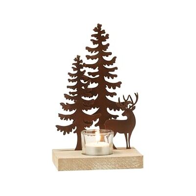 J-Line photophore 1 Piéce cerf/Sapins métal/Bois Brun - Publicité J-Line photophore 1 Piéce cerf/Sapins métal/Bois Brun - Publicité