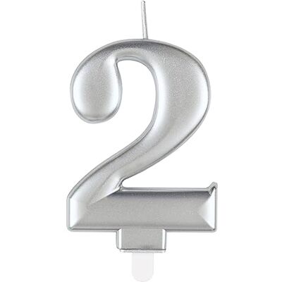 Unique - Bougie d'anniversaire-8cm-Couleur Argent Métallique-1 Pièce (Lot de 1), 19592, Silver, 8 cm - Publicité Unique - Bougie d'anniversaire-8cm-Couleur Argent Métallique-1 Pièce (Lot de 1), 19592, Silver, 8 cm - Publicité