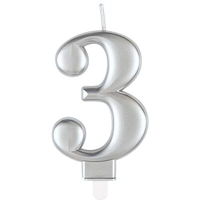 Unique 19593 Bougie d'Anniversaire Numéro 3-8cm Couleur Argent Métallique 1 Pièce (Lot de 1) - Publicité Unique 19593 Bougie d'Anniversaire Numéro 3-8cm Couleur Argent Métallique 1 Pièce (Lot de 1) - Publicité