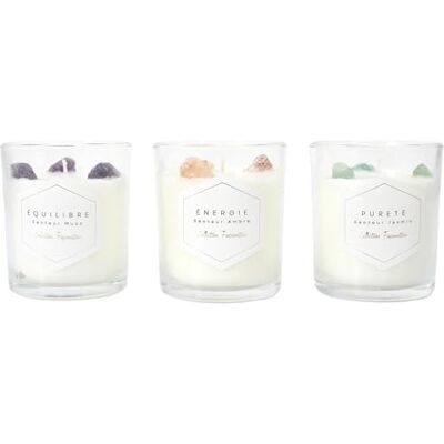 Linnea Lot de 3 Bougies parfumées avec Pierres 35h Fascination à la Cire de Paraffine - Publicité Linnea Lot de 3 Bougies parfumées avec Pierres 35h Fascination à la Cire de Paraffine - Publicité