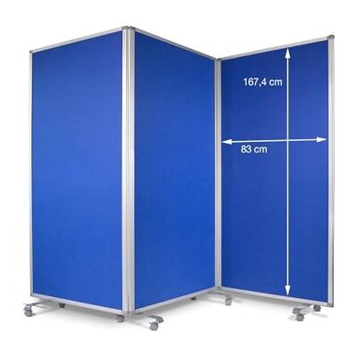 KARAT Paravent en Feutre, Cloison de présentation Tableau d'affichage Double Face en 3 Pièces avec roulettes verrouillables et Cadre en Aluminium (Longueur 60-180 cm Hauteur 180 cm, Bleu) - Publicité KARAT Paravent en Feutre, Cloison de présentation Tableau d'affichage Double Face en 3 Pièces avec roulettes verrouillables et Cadre en Aluminium (Longueur 60-180 cm Hauteur 180 cm, Bleu) - Publicité