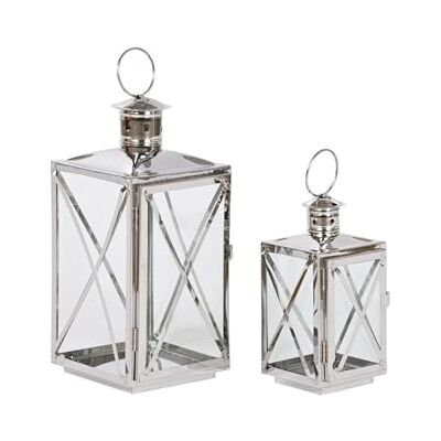 AlexandreHouse Lanterne argentée Verre Acier chromé 16 x 15 x 32 cm (2 pièces) - Publicité AlexandreHouse Lanterne argentée Verre Acier chromé 16 x 15 x 32 cm (2 pièces) - Publicité