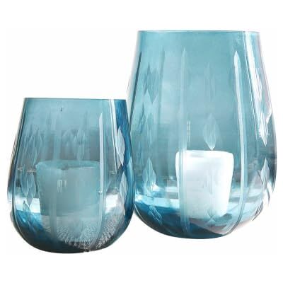 Loberon Danisar Lot de 2 photophores Verre de Grande qualité Soufflés à la Bouche, Bleu - Publicité Loberon Danisar Lot de 2 photophores Verre de Grande qualité Soufflés à la Bouche, Bleu - Publicité
