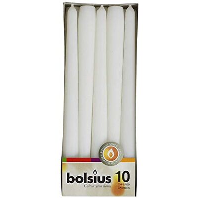 Bolsius Lot de 2 boîtes de 10 bougies coniques blanches - Publicité Bolsius Lot de 2 boîtes de 10 bougies coniques blanches - Publicité