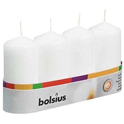 Bolsius Lot de 4 Bougies Pilier Blanc Longue Durée de combustion de 20 heures Maison Décoration d'intérieur Anti-goutte Sans parfum Facile à Religion Cire de paraffine 100 x 50 mm - Publicité Bolsius Lot de 4 Bougies Pilier Blanc Longue Durée de combustion de 20 heures Maison Décoration d'intérieur Anti-goutte Sans parfum Facile à Religion Cire de paraffine 100 x 50 mm - Publicité