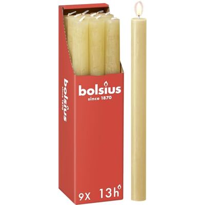 Bolsius Rustik Lot de 9 bougies à tige Beige Longueur : 13 heures Sans parfum Cire végétale naturelle Sans goutte Sans huile de palme 27 x 2,3 cm - Publicité Bolsius Rustik Lot de 9 bougies à tige Beige Longueur : 13 heures Sans parfum Cire végétale naturelle Sans goutte Sans huile de palme 27 x 2,3 cm - Publicité