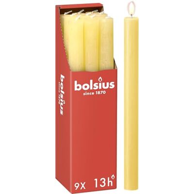 Bolsius Rustik Lot de 9 bougies à tige Jaune Longueur : 13 heures Sans parfum Cire végétale naturelle Sans goutte Sans huile de palme 27 x 2,3 cm - Publicité Bolsius Rustik Lot de 9 bougies à tige Jaune Longueur : 13 heures Sans parfum Cire végétale naturelle Sans goutte Sans huile de palme 27 x 2,3 cm - Publicité