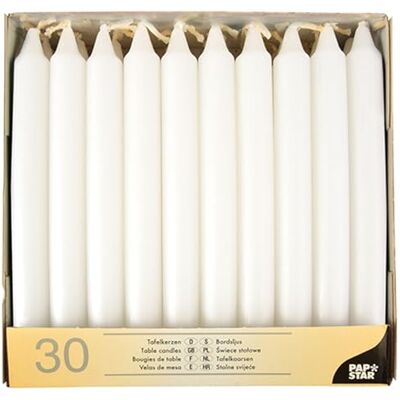 PAPSTAR Lot de 4 x 30 Bougies de table Ø 2,15 cm 19,6 cm blanc - Publicité PAPSTAR Lot de 4 x 30 Bougies de table Ø 2,15 cm 19,6 cm blanc - Publicité