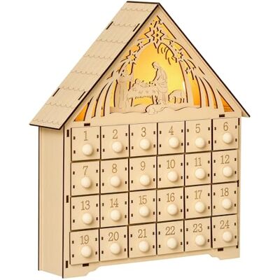 HOMCOM Calendrier de l'Avent maison en bois, calendrier de l'Avent à remplir avec 24 tiroirs et 5 lumières LED, décoration de Noël réutilisable, cadeau pour enfants et adultes, bois naturel - Publicité HOMCOM Calendrier de l'Avent maison en bois, calendrier de l'Avent à remplir avec 24 tiroirs et 5 lumières LED, décoration de Noël réutilisable, cadeau pour enfants et adultes, bois naturel - Publicité