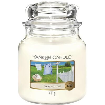 YANKEE CANDLE bougie jarre parfumée moyenne taille Coton fraichement lavé jusqu’à 75 heures de combustion - Publicité YANKEE CANDLE bougie jarre parfumée moyenne taille Coton fraichement lavé jusqu’à 75 heures de combustion - Publicité