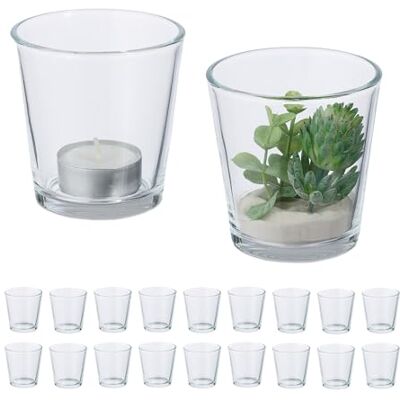 Relaxdays Ensemble de 20 Photophores en Cristal - Transparent - Publicité Relaxdays Ensemble de 20 Photophores en Cristal - Transparent - Publicité