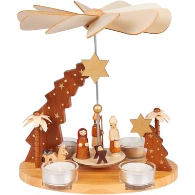 BRUBAKER Pyramide de Noël Étoile de Bethléem, Jésus, Marie, Joseph et Berger Modèle de 22 cm en Bois Pyramide de Table Rotative pour 4 Bougies Chauffe-Plat Peinte à la Main - Publicité BRUBAKER Pyramide de Noël Étoile de Bethléem, Jésus, Marie, Joseph et Berger Modèle de 22 cm en Bois Pyramide de Table Rotative pour 4 Bougies Chauffe-Plat Peinte à la Main - Publicité