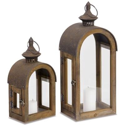 Loberon Jadon Lot de 2 lanternes Toit en Acier à l’Effet Vieilli Bois de Sapin au Superbe veinage, Marron Vieilli - Publicité Loberon Jadon Lot de 2 lanternes Toit en Acier à l’Effet Vieilli Bois de Sapin au Superbe veinage, Marron Vieilli - Publicité