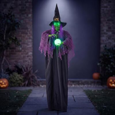 JOYIN 198cm Décoration de sorcière à Suspendre pour Halloween avec Boule Magique, sorcière parlante animée à Suspendre avec Yeux Lumineux et Son pour décoration de Maison hantée d'halloween - Publicité JOYIN 198cm Décoration de sorcière à Suspendre pour Halloween avec Boule Magique, sorcière parlante animée à Suspendre avec Yeux Lumineux et Son pour décoration de Maison hantée d'halloween - Publicité