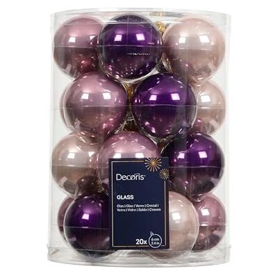 Kaemingk Lot de 20 boules de Noël en verre Violet Rose Beige Diamètre : 6 cm Brillant Élégante décoration de fête - Publicité Kaemingk Lot de 20 boules de Noël en verre Violet Rose Beige Diamètre : 6 cm Brillant Élégante décoration de fête - Publicité