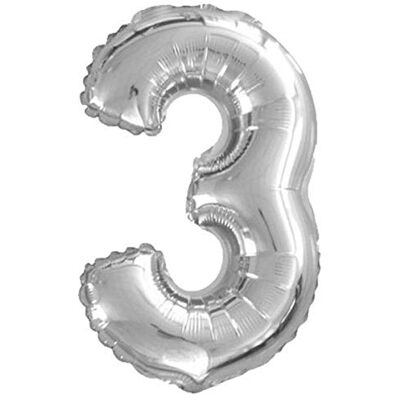 Boland 22013 Ballon en mylar chiffre 3 Argenté 36 cm - Publicité Boland 22013 Ballon en mylar chiffre 3 Argenté 36 cm - Publicité