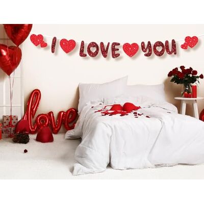 FIESTAS GUIRCA Décoration Guirlande I LOVE YOU Cœur Rouge 3 m Effet Scintillant Lettres et Motifs Inclus Papier Fin 18X300 cm Saint-Valentin, Mariage, Anniversaire - Publicité FIESTAS GUIRCA Décoration Guirlande I LOVE YOU Cœur Rouge 3 m Effet Scintillant Lettres et Motifs Inclus Papier Fin 18X300 cm Saint-Valentin, Mariage, Anniversaire - Publicité